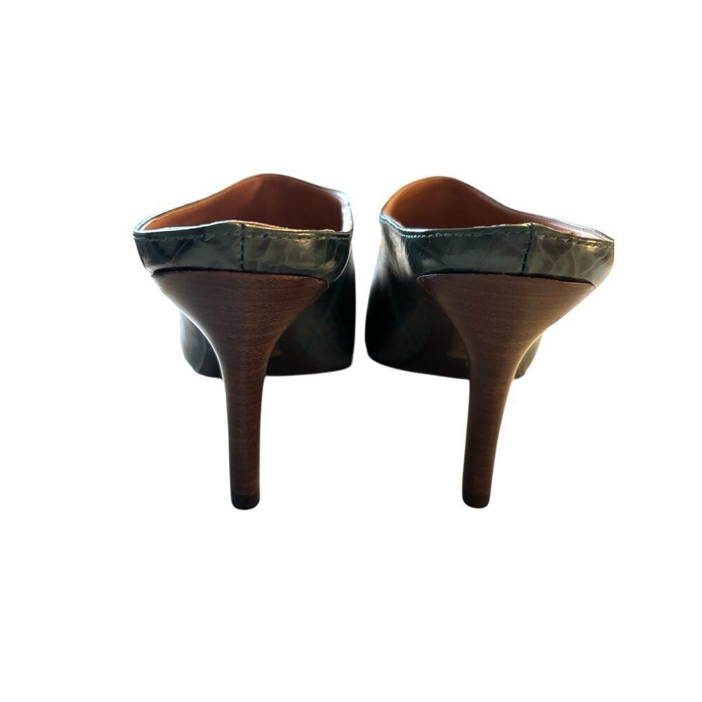 Barneys New York Green Snakeskin Pointy Toe Mules Heels Clogs SZ 9B - Picture 4 of 8